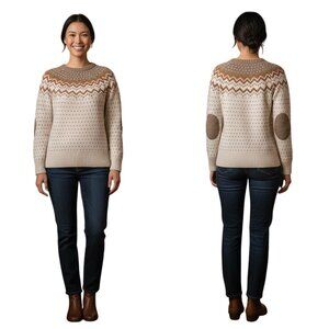 Fjallraven Ovik Knit Wool Icelandic Fairisle Sweater Elbow Patches Size S